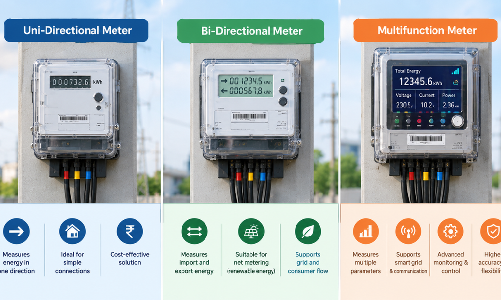 Uni-directional, bi-directional and multifunction meter comparison