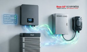 Comparison infographic of Deye On-Grid and Hybrid inverters.