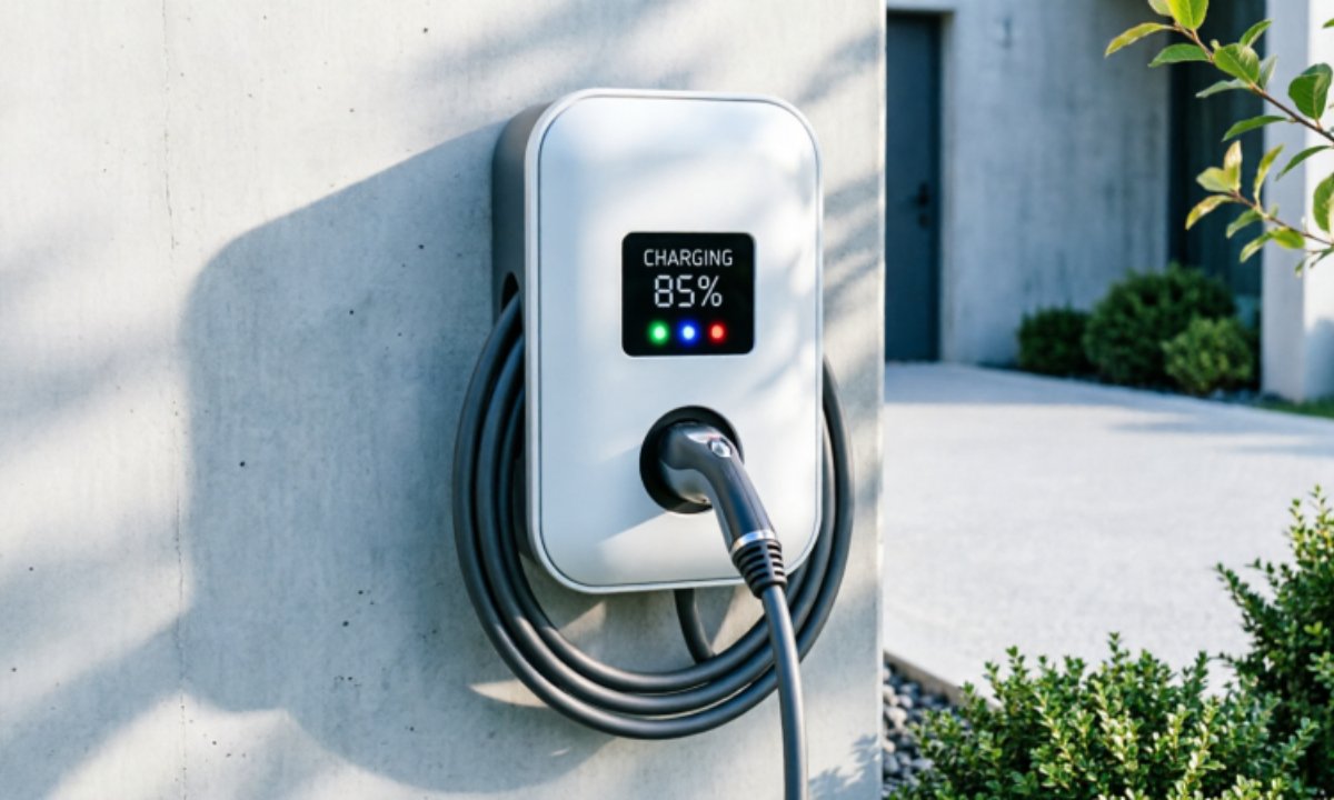 Panasonic AC EV charger powering an electric car.