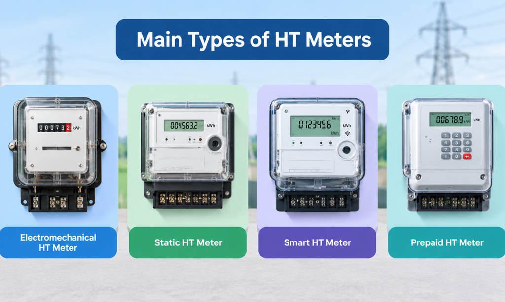Different HT meter types for high-voltage applications.