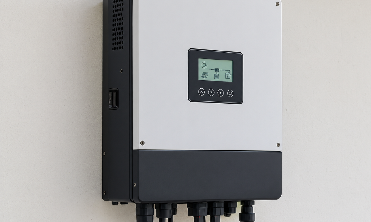 Diagram showing how an off-grid solar inverter works.