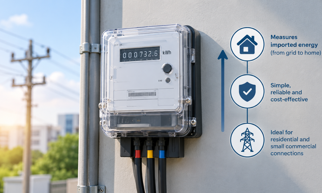Uni-directional meter for one-way energy measurement
